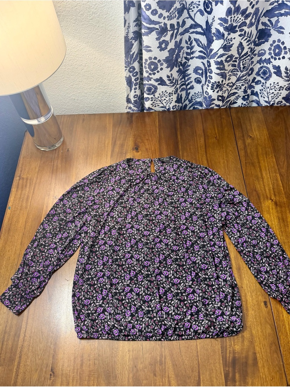 Lane Bryant Floral Long-Sleeve Blouse in Black and Purple